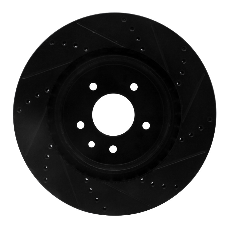 Jaguar XJR Brake Rotor (1) - Rear Left - R1 Concepts - Drilled & Slotted - Black - `00-`06